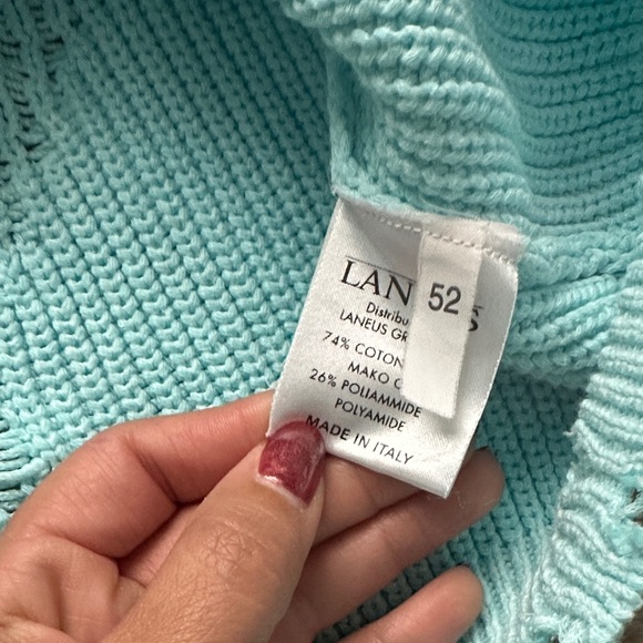 Laneus Light Blue Distressed Ribbed Cotton Blend Sweater Made In Italy Size 52 - Picture 6 of 9
